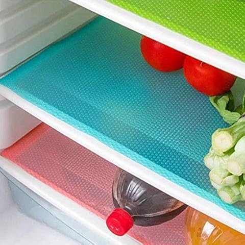 Uminilife 4Pcs Refrigerator Pad Non Slip Fridge Mat Kitchen Cabinet Liners (Blue) Cover