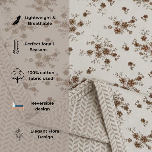 Image of Florida Reversible Cotton Dohar - Single Size (220x160 cm, 90 GSM, Brown Floral Pattern), Soft & Lightweight Blanket for All Seasons, Breathable & Skin‑Friendly Fabric
