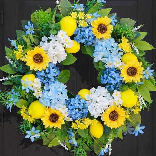 Spring Wreath for Front Door - 24 Inch Artificial Sunflower