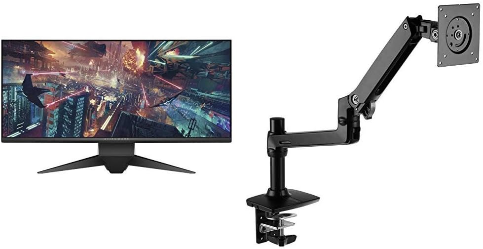 Alienware 1900R 34.1", Curved Gaming Monitor LED-Lit, WQHD 3440 x 1440p Resolution, 4ms 120Hz Overclocked Refresh Rate & AmazonBasics Premium Single Monitor Stand - Lift Engine Arm Mount, Aluminum