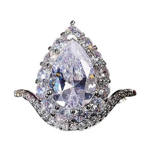 925 Sterling Silver Creative Pear Shape Drop Ring Women's AAA Pear Cut Teardrop Shaped Cubic Zircon Solitaire Ring CZ Diamond Ring Eternity Engagement Wedding Women's Promise Ring 610