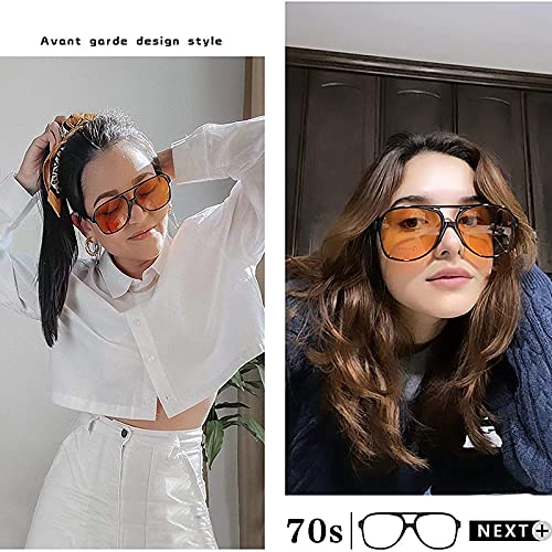 Image of Vintage Aviator Sunglasses for Women Men 70s Glasses Retro Oversized Yellow Lens Shades