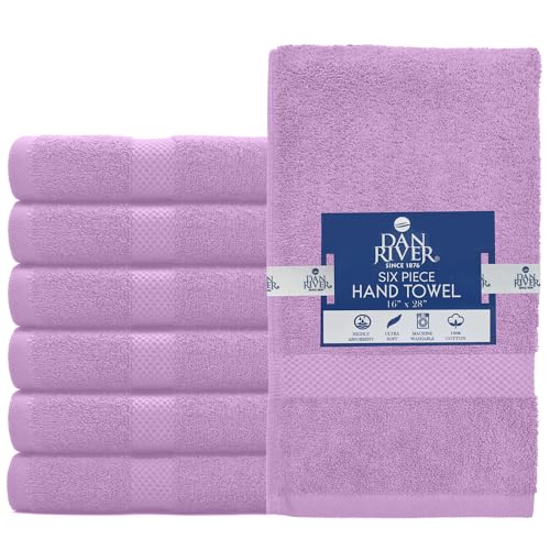 Image of DAN RIVER 6-Pack Premium Hand Towels (16x28 Inches) - 100% Cotton, Ultra Soft, Lightweight, Highly Absorbent Towels for Bathroom, Spa, Gym, Salon, Hotel, and Travel - Lavender