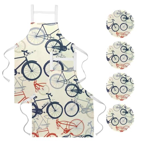 Tablier de serveuse multicolore lot de 2 imprimé vélos pour travail en restaurant et bar