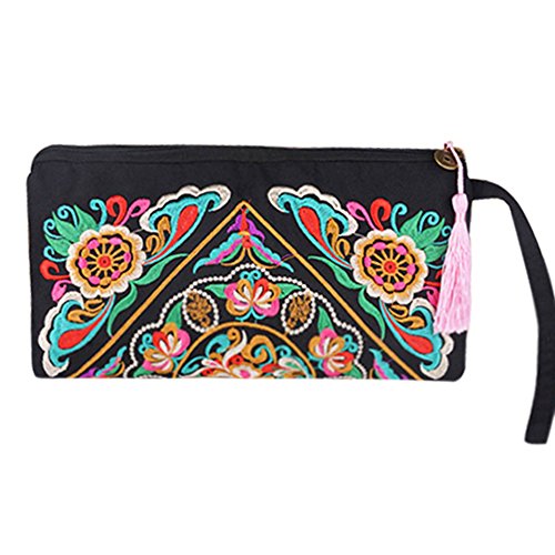 Sanwood Damen Retro Gestickte Geldbeutel Mappen Beutel Wallet Bag (Galsang Flower) Cover
