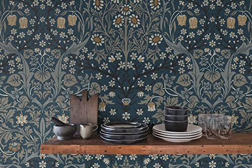 Nextwall Victorian Garden Floral Peel And Stick Wallpaper (Aegean Blue & Warm Stone) #TOP4