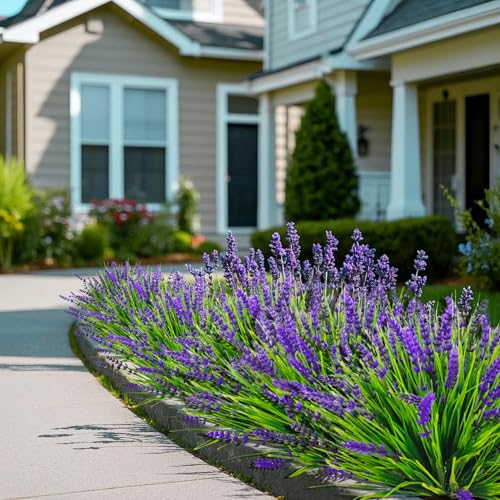 Image of Bassion 12 Bundles Fake Lavender Artificial Flowers for Outdoors, Purple