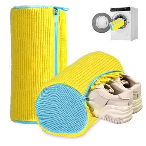 2Pcs Shoe Washing Machine Bag, Shoe Cleaning Bag Laundry Shoe Bag for Washer and Dryer, Reusable Shoe Wash Bag for Sneaker Tennis Shoe Cleaner Kit (Yellow)