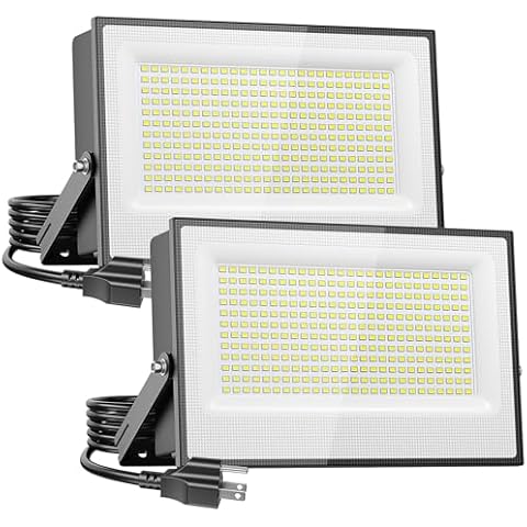 Onforu 300W Flood Lights Outdoor,30000lm LED Work Light with Plug, 6500K Daylight White LED Flood Light Outdoor, IP66 Waterproof Security Lights Yard Lights for Yard Garage Stadium (2 Pack) Cover
