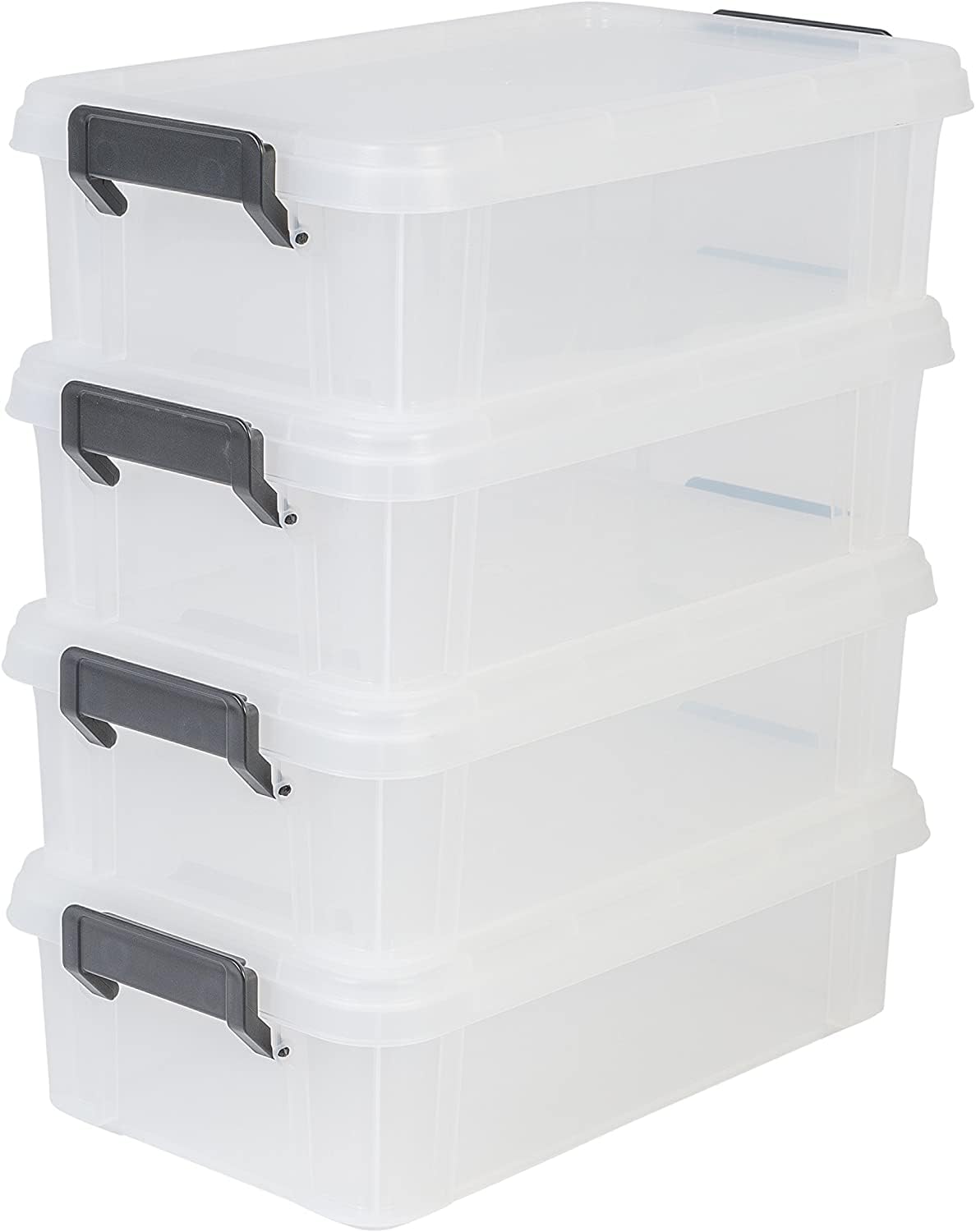Iris Ohyama MBX-4 Aufbewahrungsboxen – 4er-Set, Transparent, 4 L pro Box, mit Clips, stapelbar