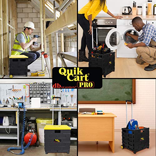 Image of dbest products Quik Cart Pro Wheeled Rolling Crate Teacher Utility with seat Heavy Duty Collapsible Basket with Handle, Yellow