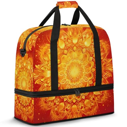 Large Weekender Overnight Bags Ethnic Mandala Flower Toho Travel Duffel Bag for Women Men Gym Bag With Shoe Compartment Foldie Travel Tote Bag Carry On Personal Item Bag for Travel Gym Sports