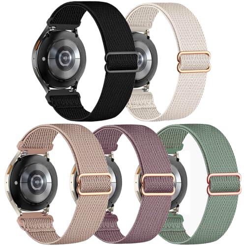 CUNUJIX 5 Stück Elastisch Nylon Armband Ersatz für Samsung Galaxy Watch 7 6 5 4 FE 40mm 44mm Dehnbare Loop Gewebe Ersatzband für Galaxy 5 Pro 45mm/ 6 Classic 47mm 43mm/ 4 Classic 46mm 42mm /Active 2