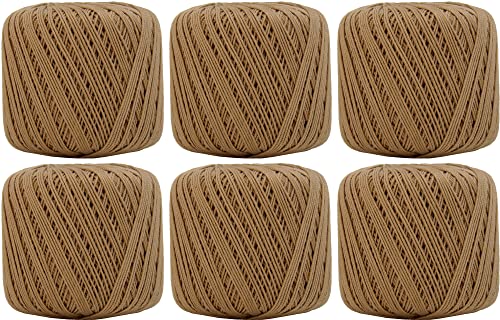 Image of ThreadArt 100% Cotton Crochet Thread Size 3, 6 Ball Pack, Light Brown 33 | Soft pure cotton crochet thread for lace, doilies, amigurumi and crafts. Smooth finish with crisp stitch definition.