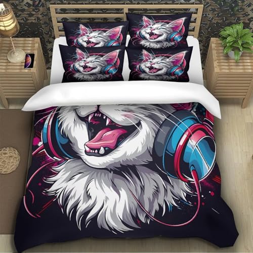 Parure de Lit Chat avec Housse de Couette Imprimé 3D en Microfibre