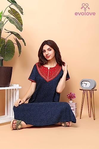 Image of Evolove Women's Cotton Long Maxi Night Gown Nighty Dress with Pocket, Super Soft Comfortable (LNG-Cotton-2)