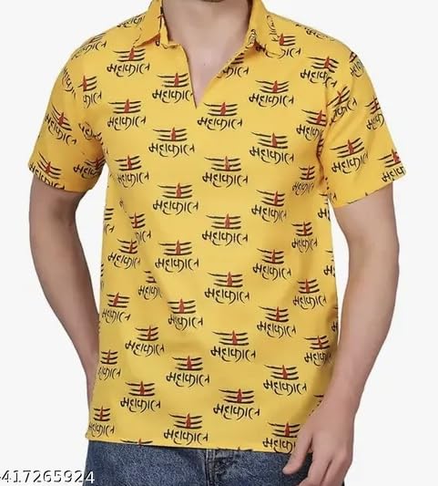 Image of THE MAKKI Trends - Om Printed Kurta for Men & Boys | Cotton Half Sleeve Mahadev Mahakal Kurta T-Shirt for Events, Festivals, and Religious Ceremonies (Regular)