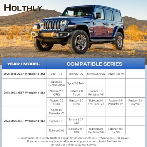 Image of 10 Layers Car Cover Custom Fit for Jeep Wrangler 4Door 4dr, Waterproof All Weather for Automobiles, Outdoor Full Cover Sun Dust Rain Protection with Cotton. Black