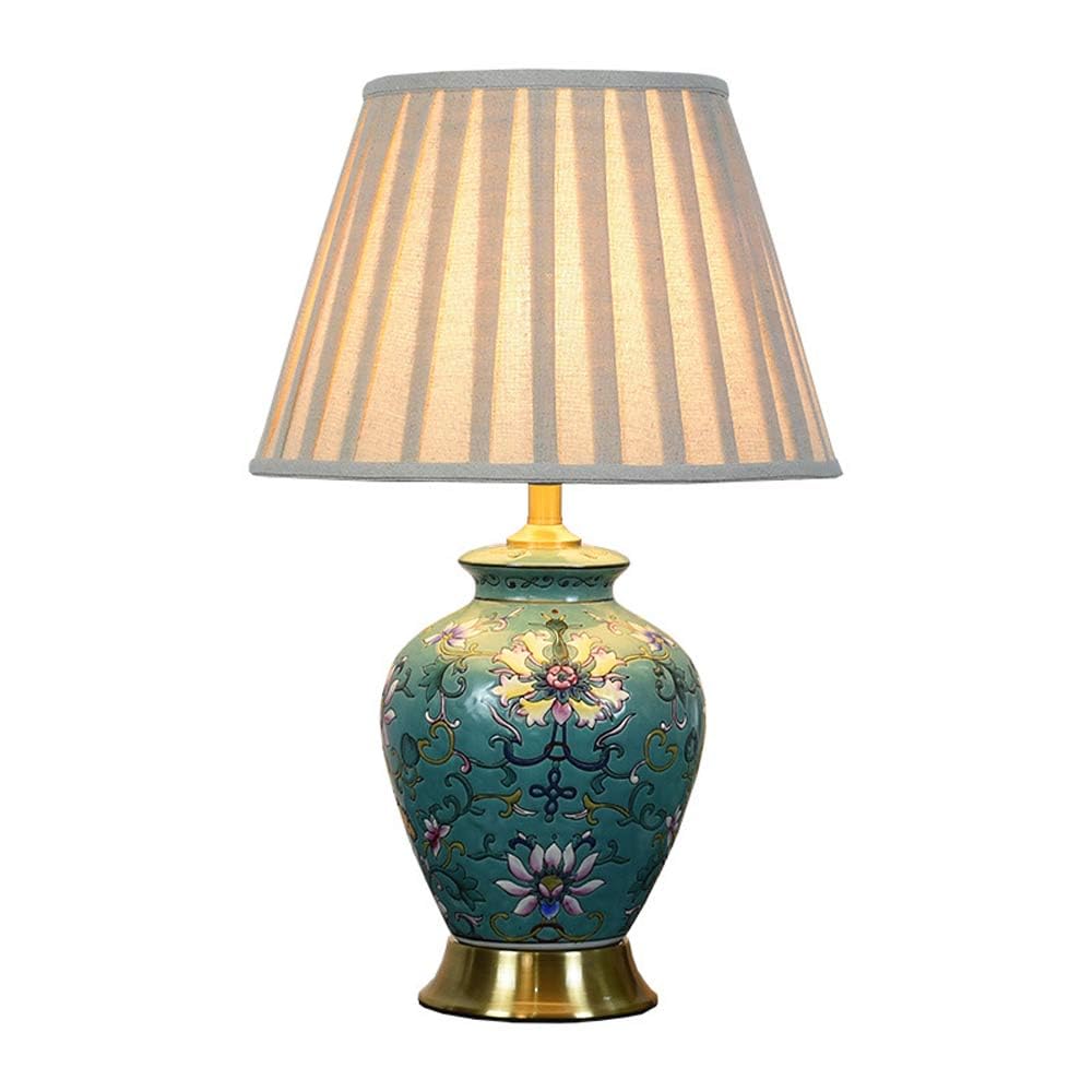 Lampada da tavolo classica cinese in porcellana verde, decorazione per la casa, fiori dipinti a mano, lampada da tavolo in ceramica, per soggiorno, corridoio, sala studio