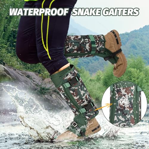 ZHZ Snake Gaiters, Durable Waterproof Snake Chaps for Lower Leg Protection, Adjustable Snake Guards for Men & Women, Ideal for Hiking, Camping & Farm Work (Army Green) — view 4