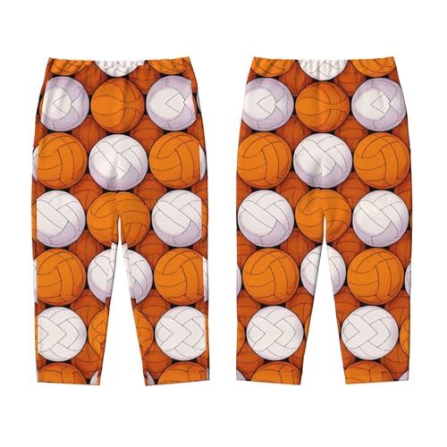 Pajama Pants Pajama Bottoms with Elastic Waistband Sleepwear Lounge Pants, Orange White Volleyball3