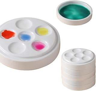 5 Layers Ceramic Paint Palettes Porcelain Paint Mixing Tray Saucer Nesting Trays for Watercolor Gouache Painting,5 Wells,4 inch Stackable.