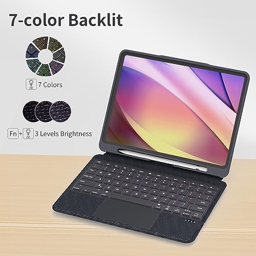 HUOBAO Keyboard Case for iPad Pro 11 inch(1st/2nd/3rd/4th),Magnetic Detachable Keyboard for Air 5/4 Gen 10.9 inch Case,7-Color Backlit iPad Keyboard Case with Trackpad and Pencil Holder - Image 3