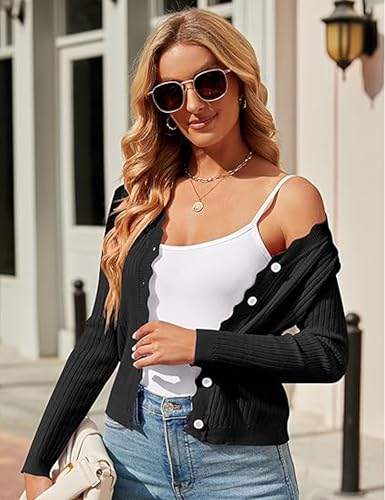 Image of Womens Cropped Cardigan Knit Shrugs Dresses Tops Button Down Long Sleeve Open Front Knit Sweaters