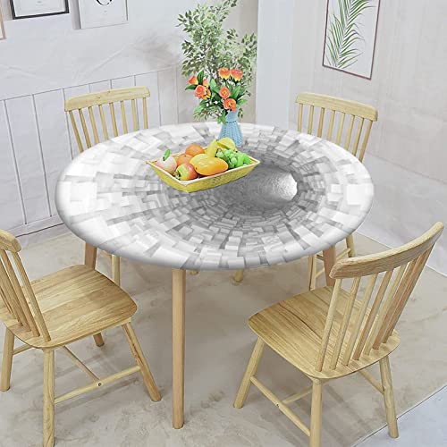 Outer Space Decor Round Fitted Tablecloth with Elastic Edge,Turning Tunnel inside Endless Print Polyester Table Cloth, Fits Round Table 60