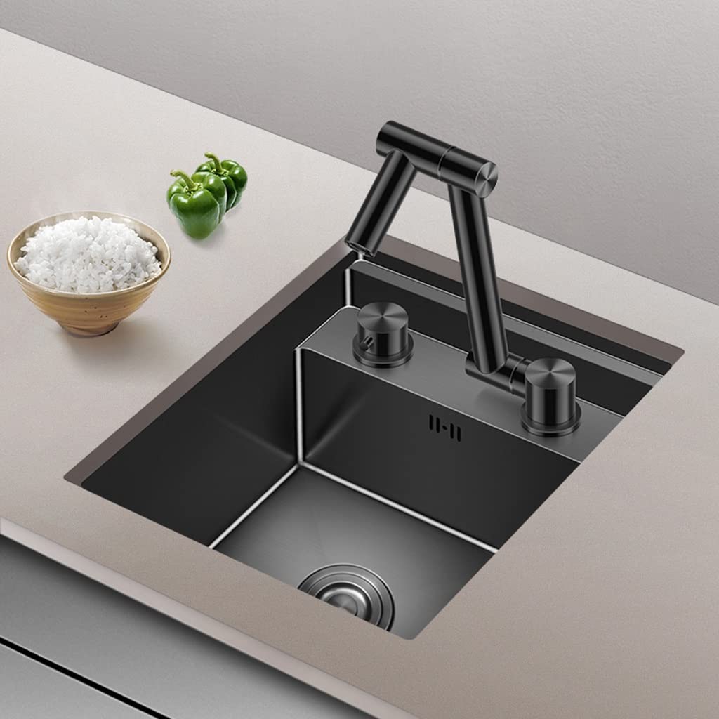 Lavello a Incasso Singolo in Acciaio Inox, salvaspazio, per Camper, con Coperchio, per Cucina, di Piccole Dimensioni, con Mini Rubinetto a sifone (Colore: Nero, 32 * 43 23 cm)