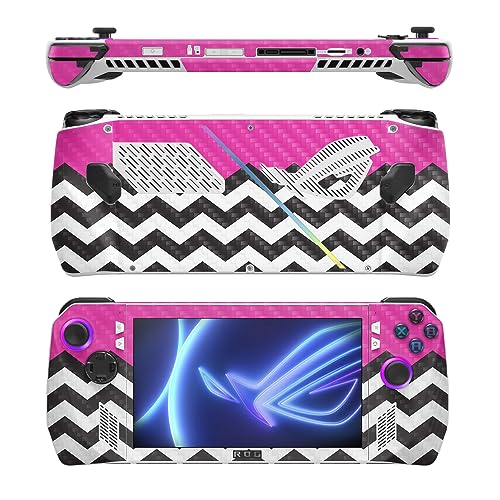 Image of MightySkins Carbon Fiber Skin Compatible with Asus ROG Ally - Hot Pink Chevron | Protective, Durable Textured Carbon Fiber Finish | Easy to Apply