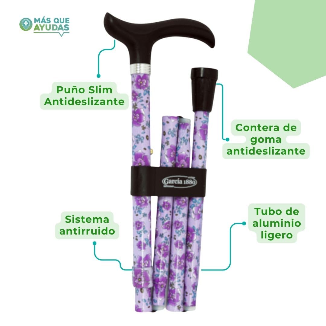 Bastón para Mayores y Adultos Slim, Plegable y Portátil, Altura Ajustable 84-94 cm, Puño Antideslizante, Bastón para Caminar y Pasear, 380 g