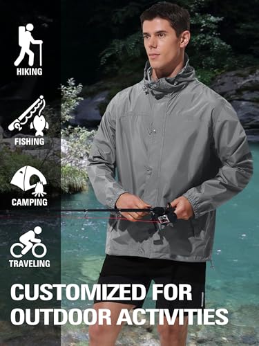 Image of UIQUR Mens Lightweight Rain Jacket Waterproof Windbreaker Packable Rain Coat with Hood for Golf Running Hiking Travel
