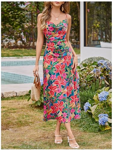 Image of Floerns Women's Leopard Print Draped Collar Spaghetti Strap Cami Long Dress
