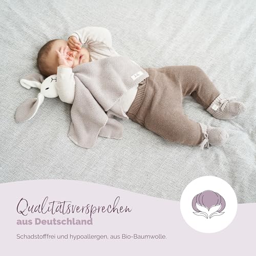 Livella Kuscheltuch „Hase“ mit Söckchen - Reine Bio-Baumwolle – Premium Schmusetuch, Kuscheldecke, Schmusedecke, Strickdecke - Samtweich & atmungsaktiv - Oeko-TEX® Standard 100 und GOTS Zertifiziert