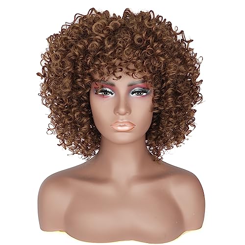 PORSMEER Short Kinky Curly Afro Wigs with Fringe Natural Looking Premium Synthetic Heat Resistant Hair Brown Wig for Black Women Ladies UK Cosplay and Daily,14 Inch - Image 2