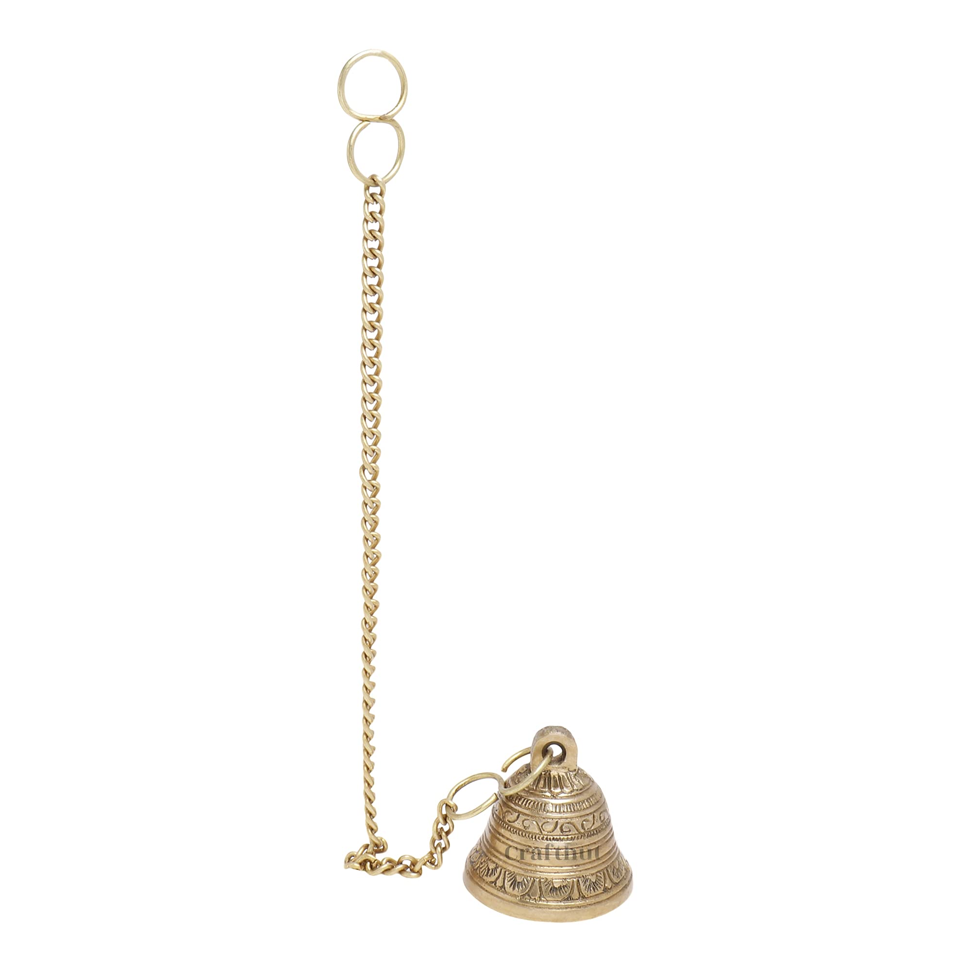CRAFTHUT Beautiful Brass Hanging Bell with Chain for Temple, Door, Hallway, Porch Or Balcony 2