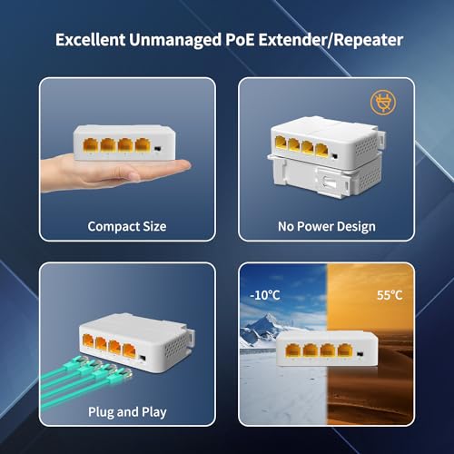 Image of 1 in 3 Out Gigabit PoE Extender, NICGIGA 3 Port PoE Repeater 100 Meters(328 ft),IEEE 802.3af /at Power Over Ethernet PoE Splitter to 3 PoE Devices Like IP Cameras, IP Phone, Wireless AP