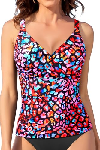 Image of Women Underwire Tankini Top Only - Twist Front V Neck Bathing Suit Swim Top Tummy Control Cross Swimsuit 2026