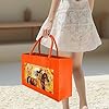 QMNALP Large Felt Tote Bag,cute Grocery Handbag Organizer for Work,Gym Woman Riding Horse Printed Lunch Bag, Fruit Orange-woman Riding Horse, One Size #1