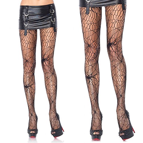 Image of 2 Pairs Fishnet Stockings for Women Fishnet Pantyhose Halloween High Waist Tights with Lace Spider Web Skull Pattern