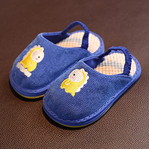 Children Shoes Flat Soft Cotton Sandals Indoor Cartoon Comfortable Soft Linen Slippers Sandals Toddler Girls Size 9 (Blue, 5.5-6 Years Little Child)3