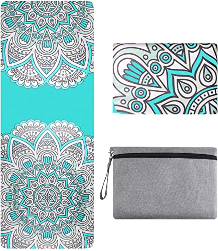 Travel Yoga Mat - Foldable 1/16 Inch Thin Hot Yoga Mat Non Slip Sweat Absorbent Fitness & Exercise Mat for Yoga, Pilates, Floor Exercises, Coming with Carrying Bag