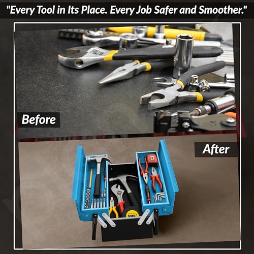 Image of Plantex 18 Inch Metal Tool Box /Empty Tool Kit Box With Large Capacity & Strong Handle /3 Layer Compartment Tools Box for Home Use /Tool Organizer for Essential Tools - (Blue & Black)