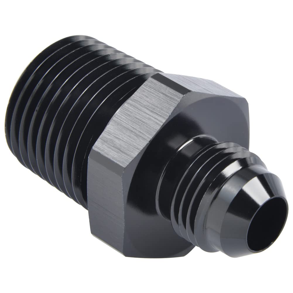 Podavelle 6AN Male Flare to 1/2 NPT Pipe Fitting Adapter Union Connector Straight Aluminum Black