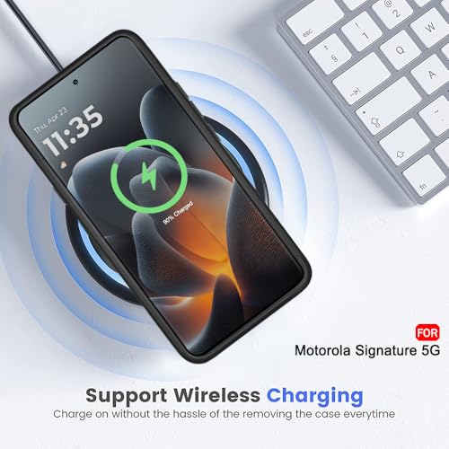Image of TheGiftKart Hybrid Shockproof Back Cover Case for Motorola Moto Signature 5G Compatible with MagSafe | Hard Back Cover Case for Moto Signature 5G (PC & TPU, Translucent Smoke Matte Back, Black Sides)