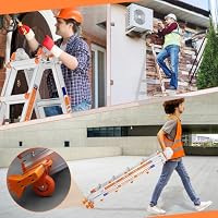 Moonlight Manor 5-Stufen-Mehrzweckleiter: 5-Stufen-Stehleiter & 17-Fuß (5,18 m) Ausziehleiter • Mit Stabilisator & Rädern • 150 kg Traglast • Sicher für Treppen • Für Innen, Außen und Dach – Ansicht 6