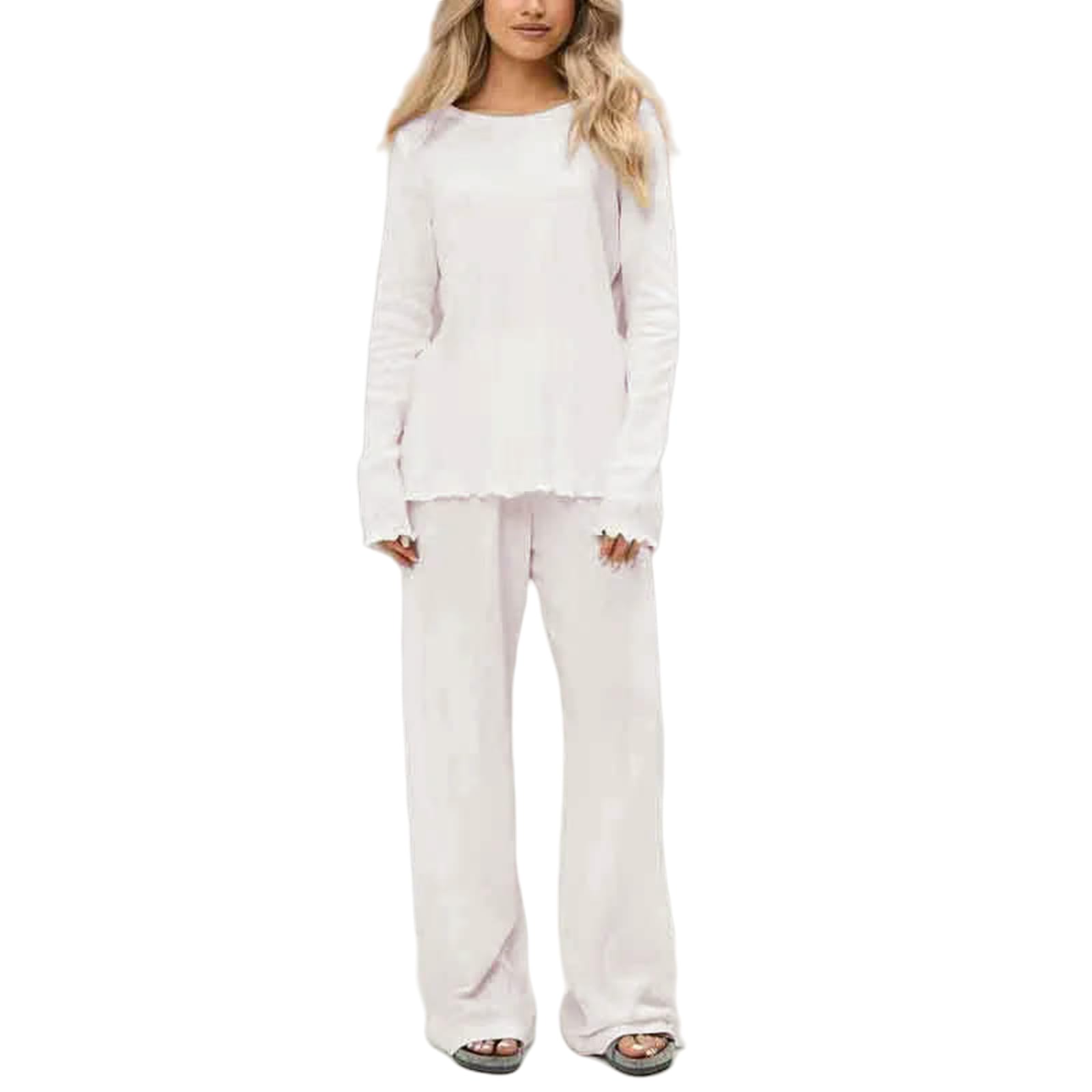 Pigiama Elegante A Maniche Lunghe da Donna, 2 Pezzi, in Morbido Cotone, Casual, per La Casa, Confortevole, Design Sottile E Primaverile-Rosa-l