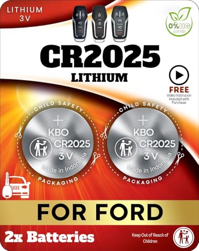 Key Fob Battery for Ford CR2025 (2 Pack) - for Explorer Fusion Edge F150 F250 F350 and for Lincoln MKX MKZ MKC (M3N-A2C31243300 A2C31243300) - Check Fitment Guide