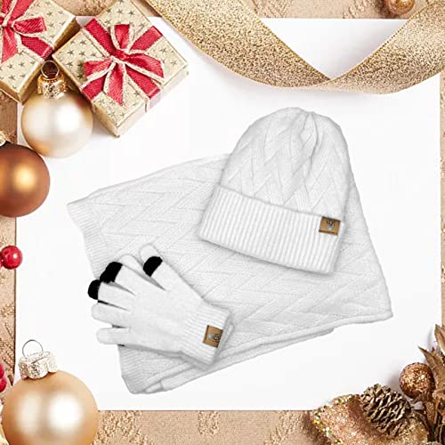 INSISMY Mütze Schal Set und Handschuhe für Damen Beanie Mütze Winter mit Fleecefutter and Touchscreen Handschuhe Langer Schal 3 in 1 Set